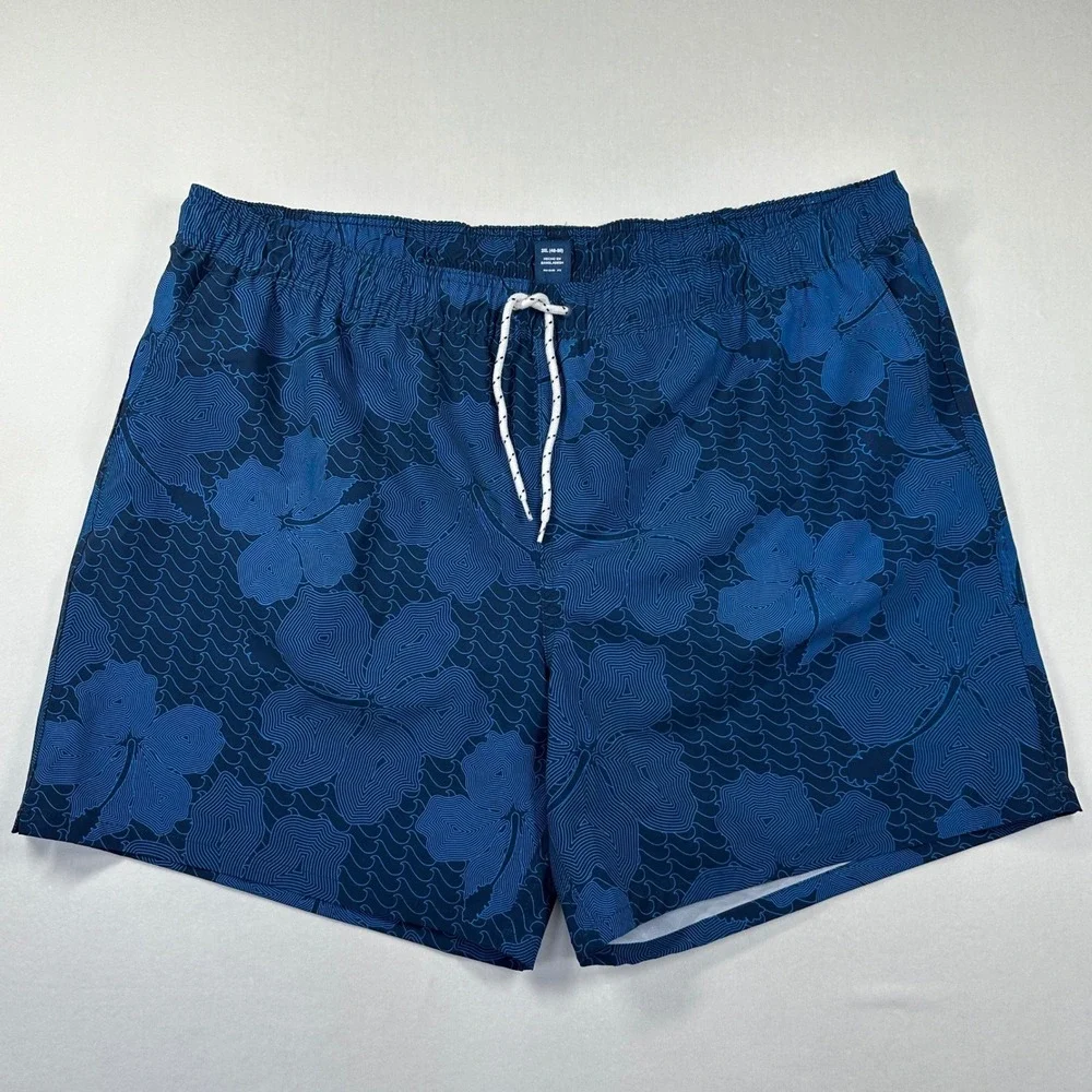 New George Swim Trunks 3XL‎ Blue Floral Tropical Hibiscus Board Shorts Surf